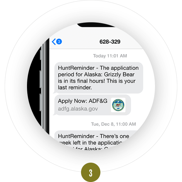 HuntReminder SMS text message alert on iPhone